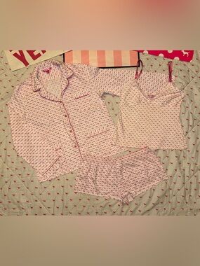VS PINK VINTAGE Y2K PJS PAJAMA SLEEP 3 PIECE SET MONOGRAM DOG PUP LOGO RARE HTF